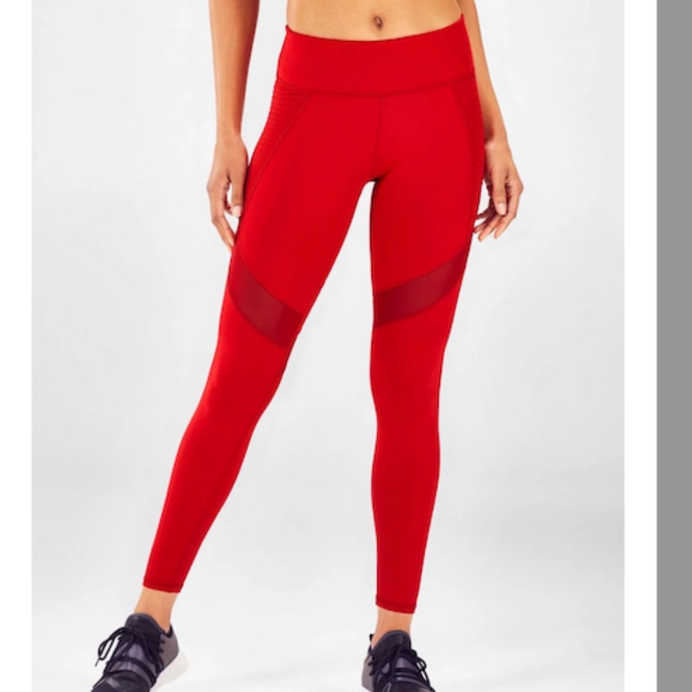 Fabletics Define Mid-Rise Moto Legging in Persimmon Color